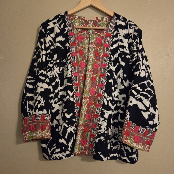 Choices Jackets & Blazers - CHOICES Boho Artsy Abstract Cotton Embroidered Open Front Cardigan Women's SZ XL